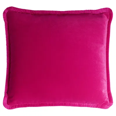 Pre-owned Lo Decor Happy Pillow Velvet Fuchsia With Fringes In Red