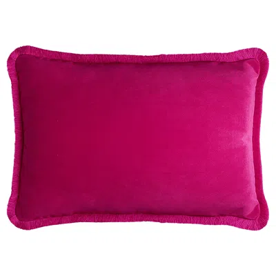 Pre-owned Lo Decor Happy Pillow Velvet Fuchsia With Fringes Small In Red