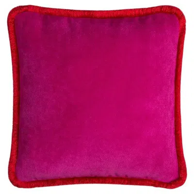 Pre-owned Lo Decor Happy Pillow Velvet Fuchsia With Red Fringes