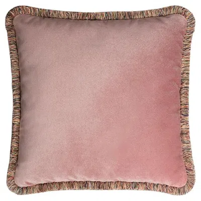 Pre-owned Lo Decor Happy Pillow Velvet Pink With Pink Multicolour Fringes