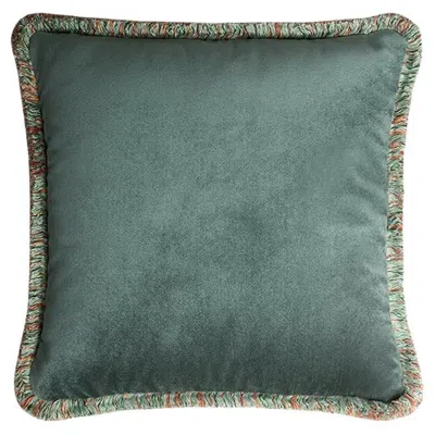Pre-owned Lo Decor Happy Pillow Velvet Teal With Teal Fringes In Green