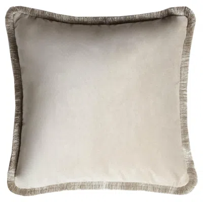 Pre-owned Lo Decor Major Collection Cushion Velvet With Fringes Beige In Brown
