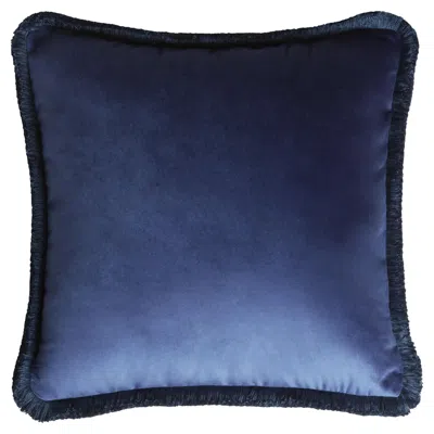 Pre-owned Lo Decor Major Collection Cushion Velvet With Fringes Blue