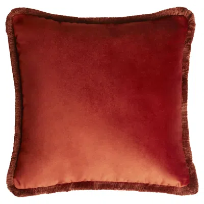 Pre-owned Lo Decor Major Collection Cushion Velvet With Fringes Brick In Red