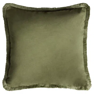 Pre-owned Lo Decor Major Collection Cushion Velvet With Fringes Green