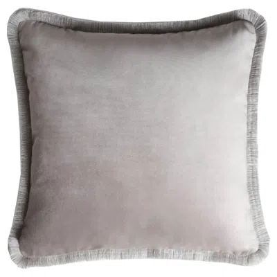 Pre-owned Lo Decor Major Collection Cushion Velvet With Fringes Grey In Gray