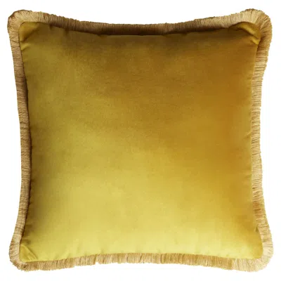 Pre-owned Lo Decor Major Collection Cushion Velvet With Fringes Mustard In Yellow
