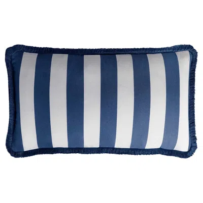 Pre-owned Lo Decor Striped Happy Blue Small Water Repellent Outdoor Cushion