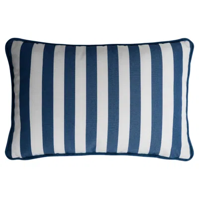 Pre-owned Lo Decor Striped Happy Frame Pillow Outdoor With Piping Blue And White Water Repellent