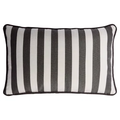Pre-owned Lo Decor Striped Happy Frame Pillow Outdoor With Piping Carbon And White Water Repellent