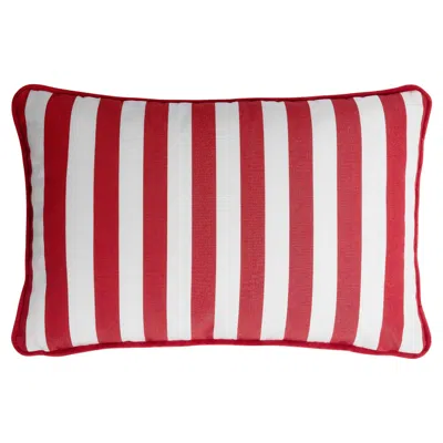 Pre-owned Lo Decor Striped Happy Frame Pillow Outdoor With Piping Red And White Water Repellent
