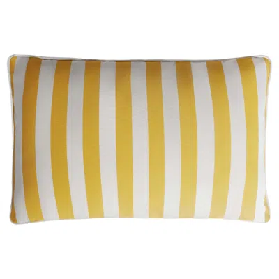 Pre-owned Lo Decor Striped Happy Frame Pillow Outdoor With Piping Yellow And White Water Repellent