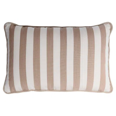 Pre-owned Lo Decor Striped Happy Pillow Outdoor With Piping Beige And White