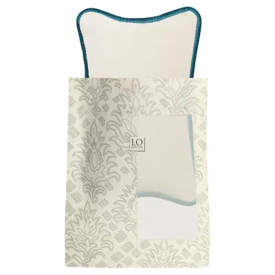 Pre-owned Lo Decor The Gift Micro Pillow White Velvet Blue Piping