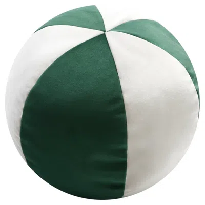 Pre-owned Lo Decor Velvet Ball Cushion Green And White