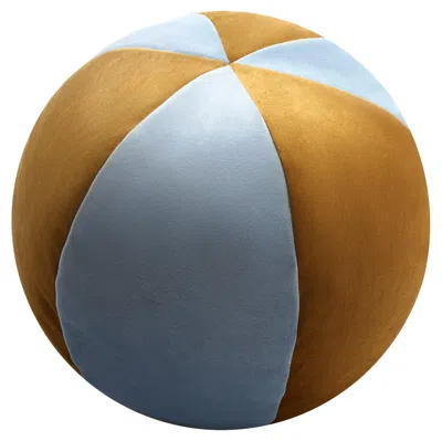 Pre-owned Lo Decor Velvet Ball Cushion Orange And Light Blue