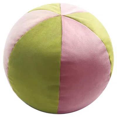 Pre-owned Lo Decor Velvet Ball Cushion Pink And Green