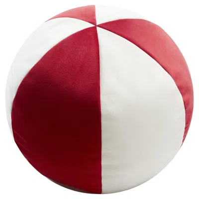Pre-owned Lo Decor Velvet Ball Cushion Red And White