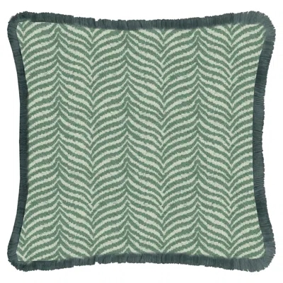Pre-owned Lo Decor Zebra Green Fringed Cushion