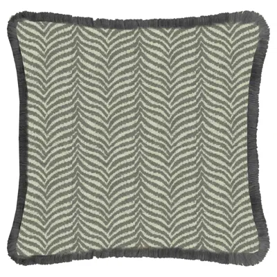 Pre-owned Lo Decor Zebra Grey Fringed Cushion In Gray