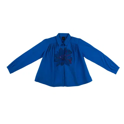 Lo Neel Women's Blue Floral Organic Cotton Oversized Shirt