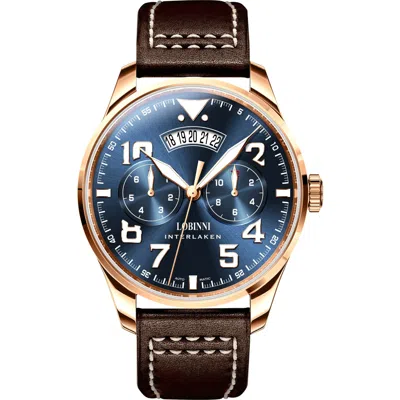 Pre-owned Lobinni Men Waterproof Leather Strap Automatic Self-wind Mechanical Wrist Watch