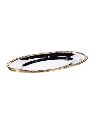 Pre-owned L'objet 24k Gold & Nickel Evoca Oval Platter In Metallic/silver