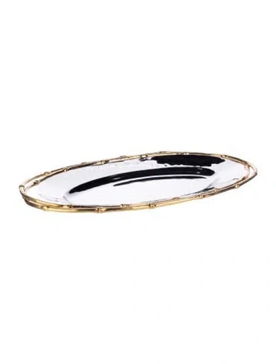 Pre-owned L'objet 24k Gold & Nickel Evoca Oval Platter In Metallic/silver