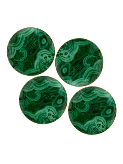 L'objet 4-piece Malachite 24k Gold-trimmed Porcelain Dessert Plates