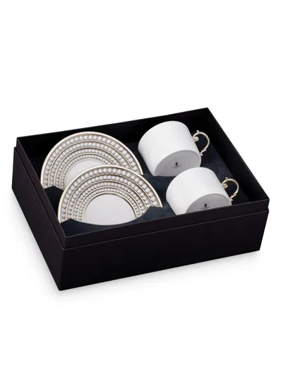 L'objet 4-piece Perlée Tea Cup & Saucer Set In Platinum