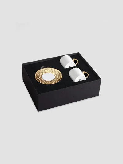 L'objet Aegean 4-piece Porcelain & 24k Gold Espresso Cup & Saucer Set In White Gold