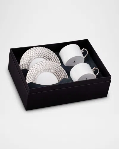 L'objet Aegean Platinum-trim Tea Cup & Saucers, Set Of 2