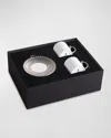 L'objet Aegean Silver 3-piece Espresso Cup & Saucer Set In White/platinum