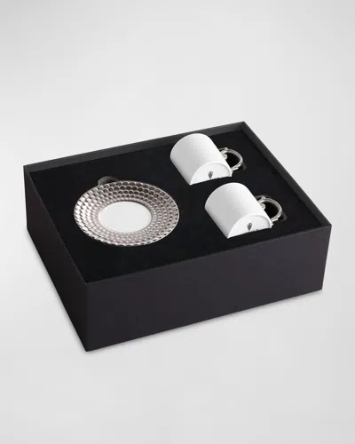 L'objet Aegean Silver 3-piece Espresso Cup & Saucer Set In White