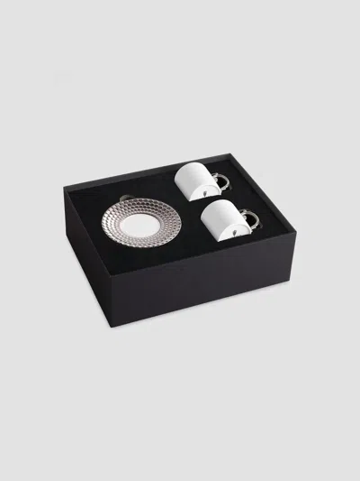 L'objet Aegean Silver Espresso Cup & Saucer Set In White Silver