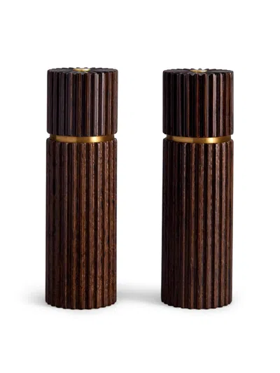L'objet Atelier Ionic Wood Salt & Pepper Mills In Brown