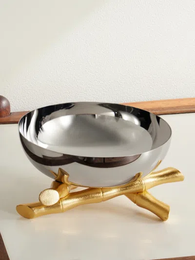 L'objet Bambou Medium Stainless Steel And Gold-plated Bowl In Silver