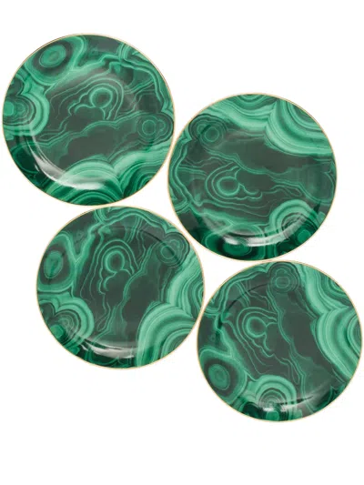 L'objet Set Of Four Malachite Canape Plates In Green, Gold