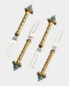 L'objet Venise 4-piece 24k Goldplated Stainless Steel & Amazonite Two-prong Cocktail Pick Set