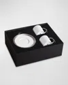 L'objet Corde 3-piece Espresso Cup & Saucer Set In White/platinum