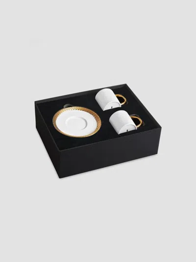 L'objet Corde Espresso Cup & Saucer Set In White Gold