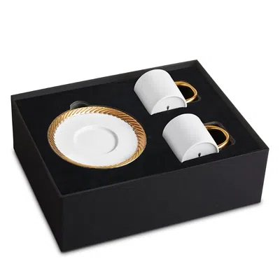 L'OBJET L'OBJET CORDE GOLD TRIM ESPRESSO CUP & SAUCER, SET OF 2