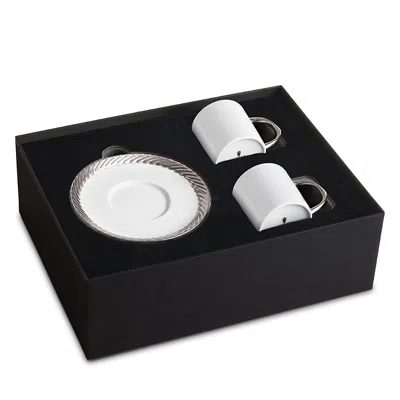 L'OBJET L'OBJET CORDE PLATINUM TRIM ESPRESSO CUP & SAUCER, SET OF 2