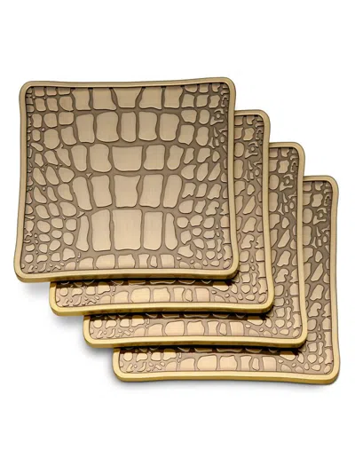 L'objet Crocodile Brass Coasters 4-piece Set In Gold