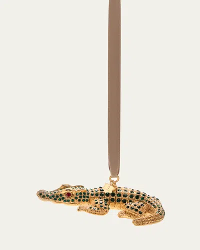 L'objet Crystal-embellished Crocodile Christmas Ornament In Gold (green)