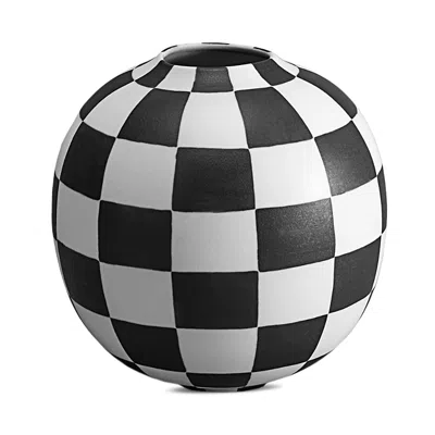 L'objet White Damier Porcelain Vase In Black