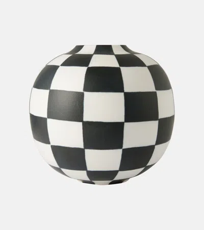 L'objet White Damier Porcelain Vase In Black