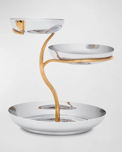 L'objet Deco Leaves Three Tier Large Server In Silver