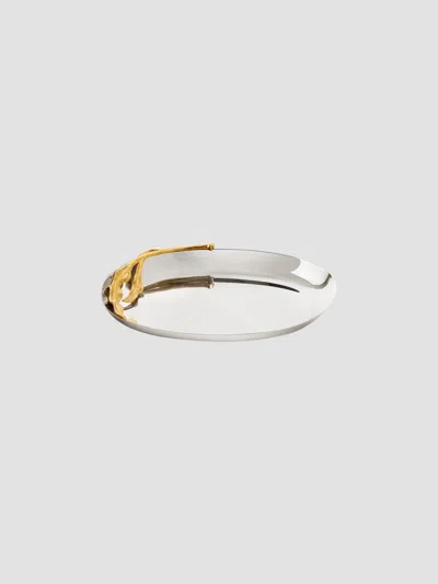 L'objet Fern Stainless Steel & 24k Gold Small Tray In Silver