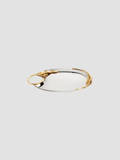 L'objet Fern Stainless Steel & 24k-gold Medium Tray In Yellow Grey